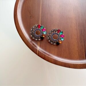 4/$15 Vintage Retro Round Colorful Rhinestones Earrings